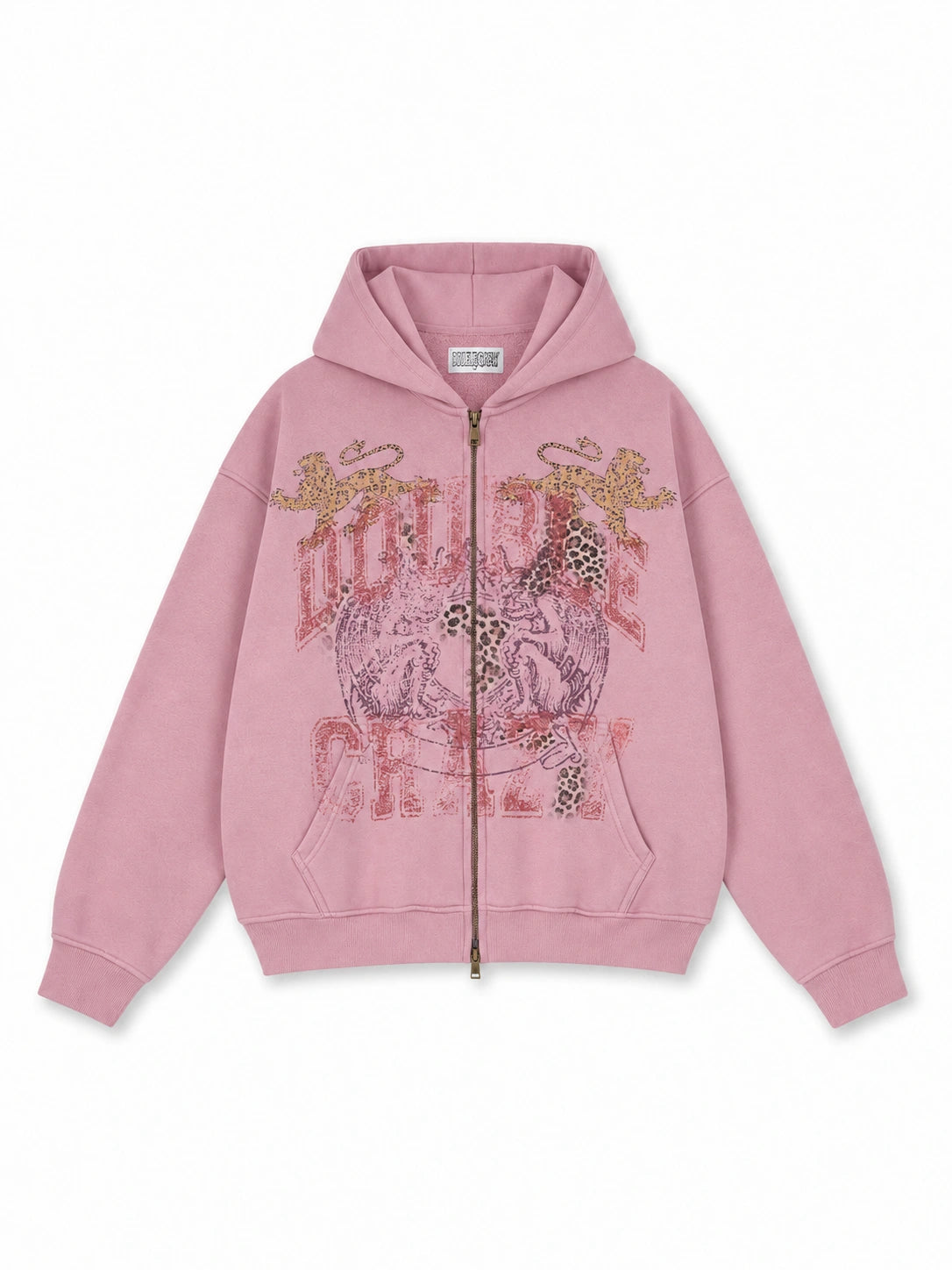 Faded Leopard Text Zip Hoodie-752