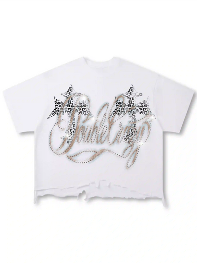 Camiseta Gráfica con Logo de Diamantes de Imitación-421