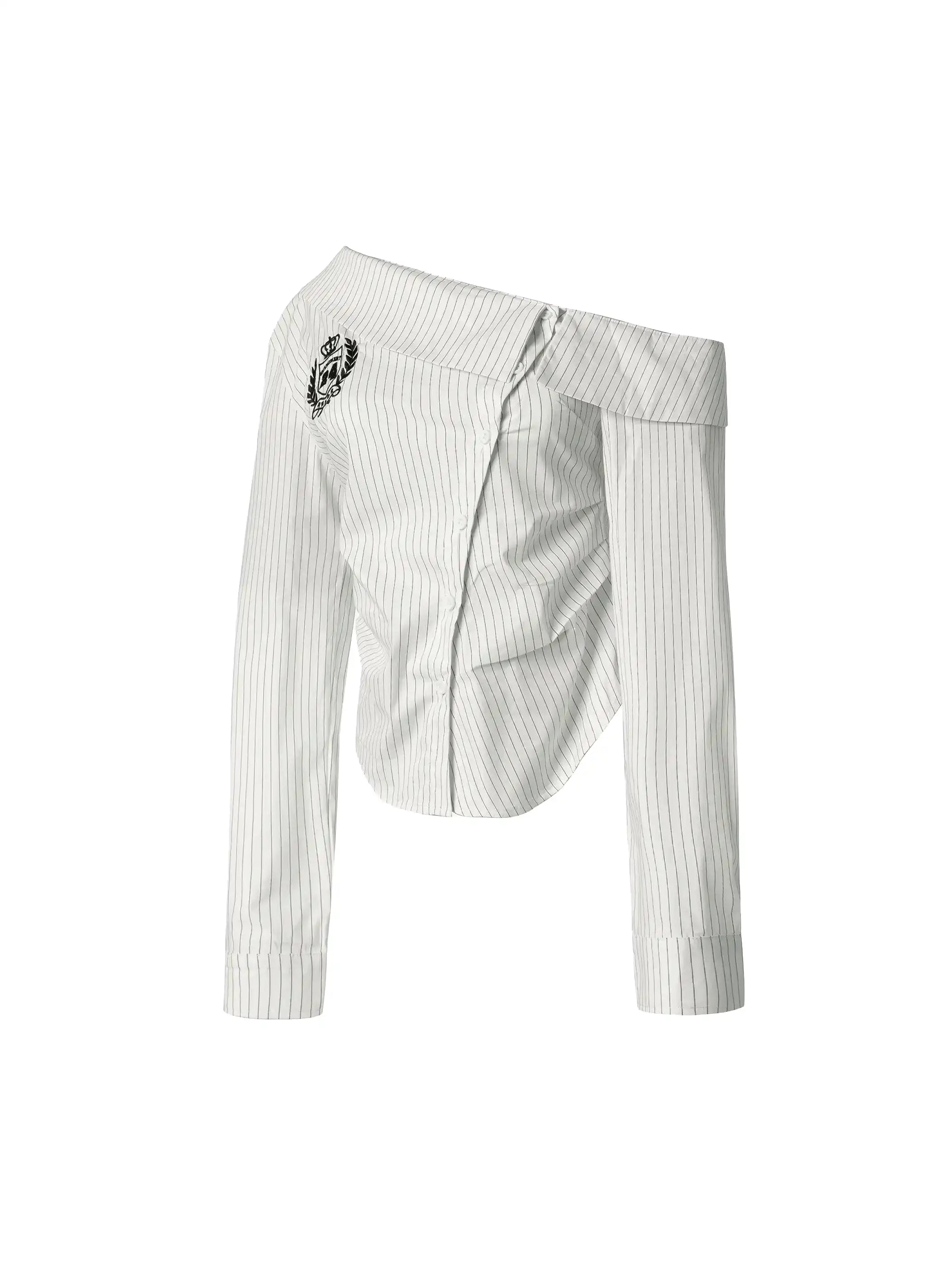 Off-Shoulder Striped Varsity Fitted Shirt-S1110