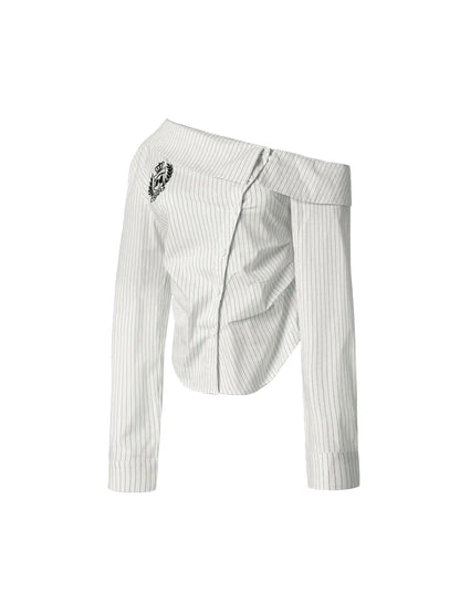 Off-Shoulder Striped Varsity Fitted Shirt-S1110