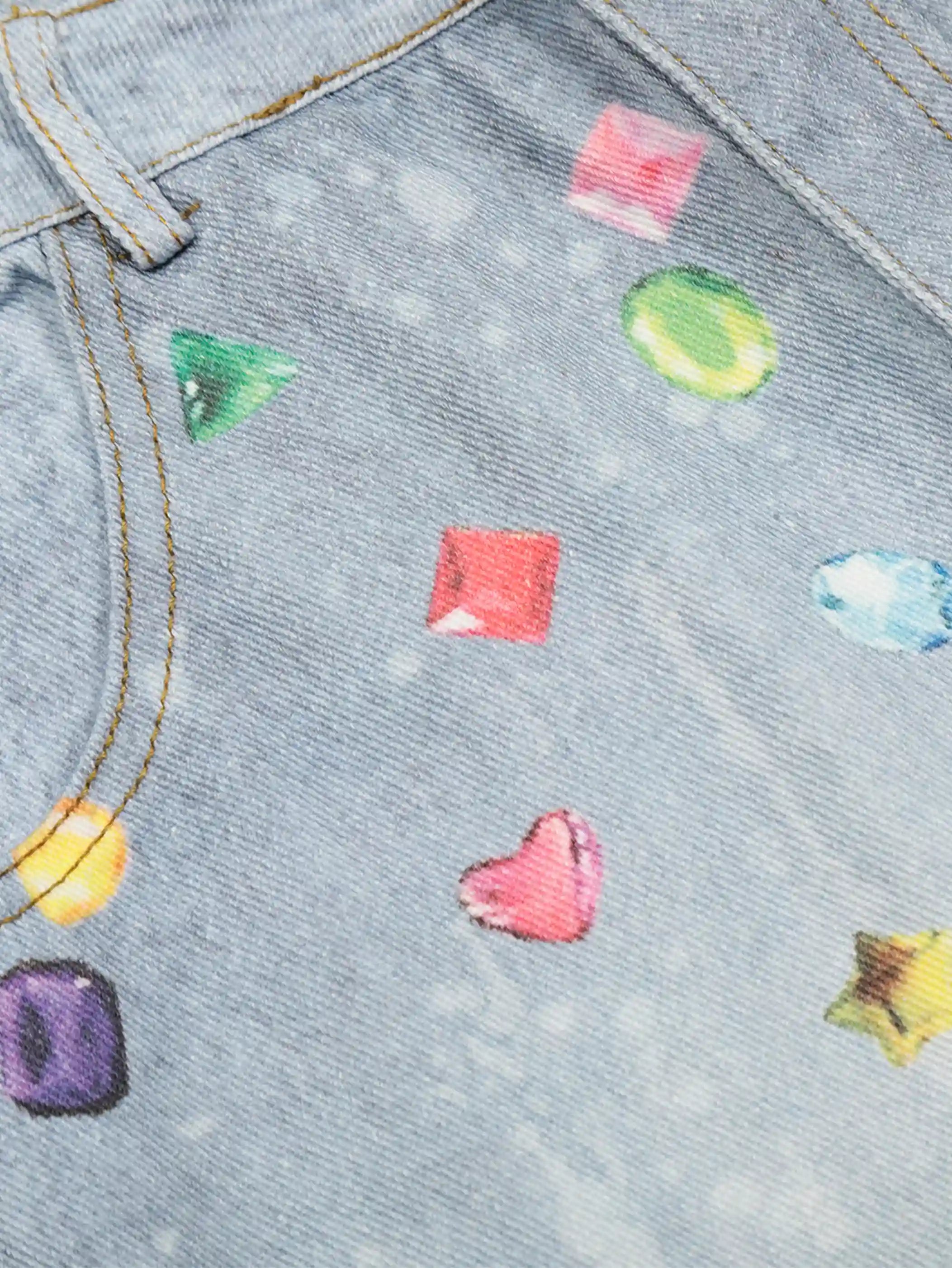 New Style Denim Shorts with Chains and Colorful Charms Trendy Streetwear Casual Shorts - S991