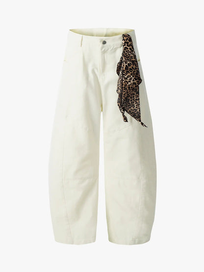 Leopard Scarf Detail Wide Leg Pants-S1007