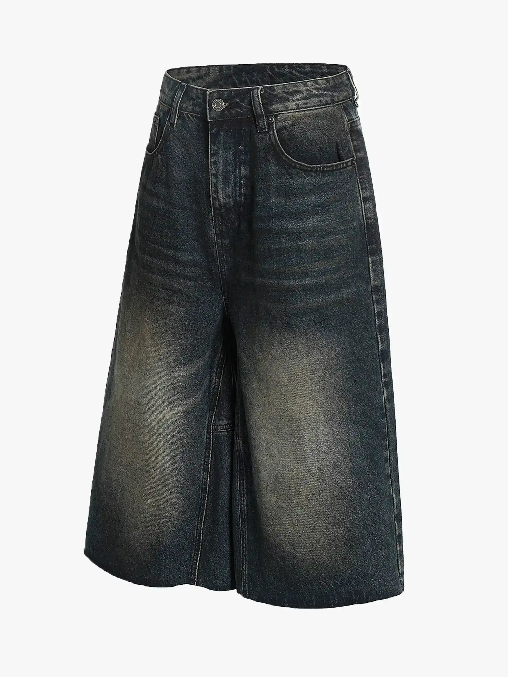 Wide Leg Vintage Washed Denim Shorts-S1031