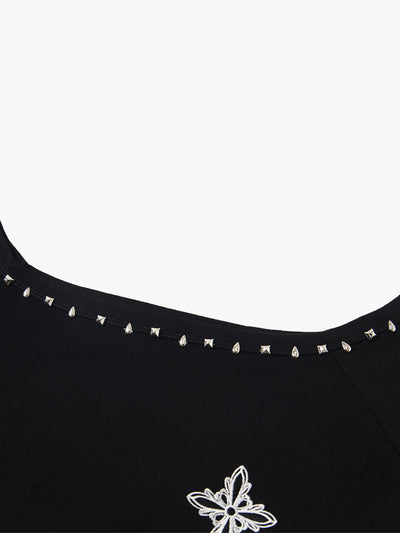 Studded Neckline Asymmetrical Top-S1030