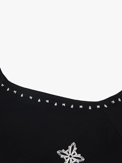 Studded Neckline Asymmetrical Top-S1030