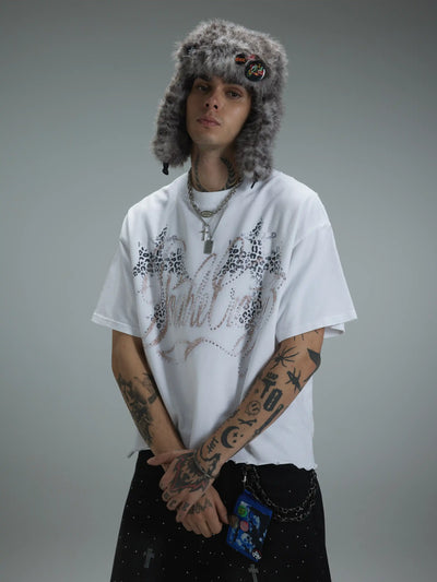 Camiseta Gráfica con Logo de Diamantes de Imitación-421