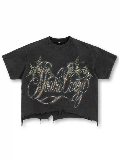 Camiseta Gráfica con Logo de Diamantes de Imitación-421
