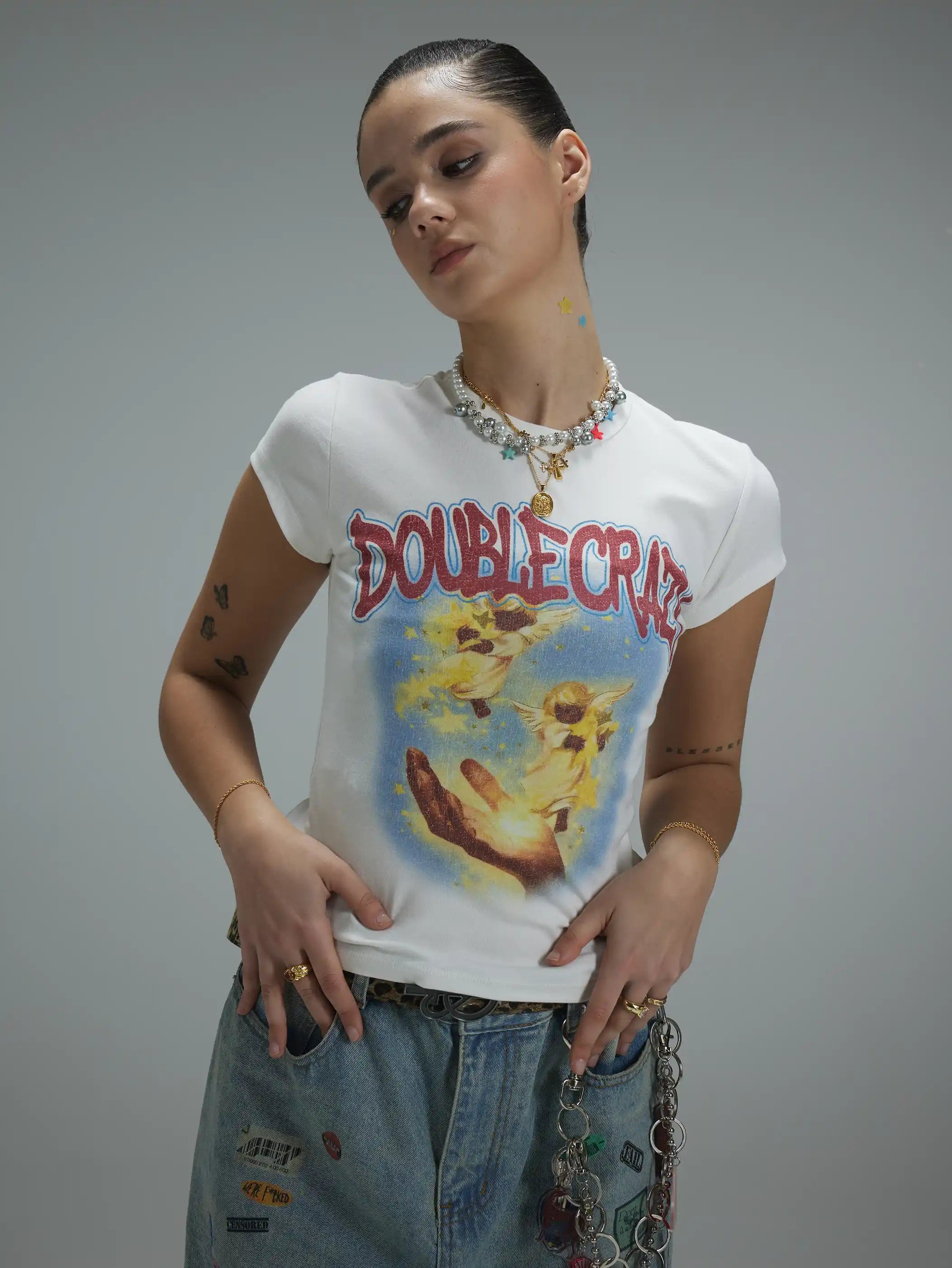 Y2K Grunge Cracked Angel Baby Tee-433