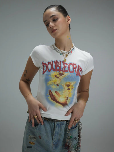 Y2K Grunge Cracked Angel Baby Tee-433