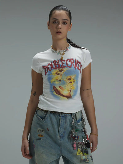 Y2K Grunge Cracked Angel Baby Tee-433