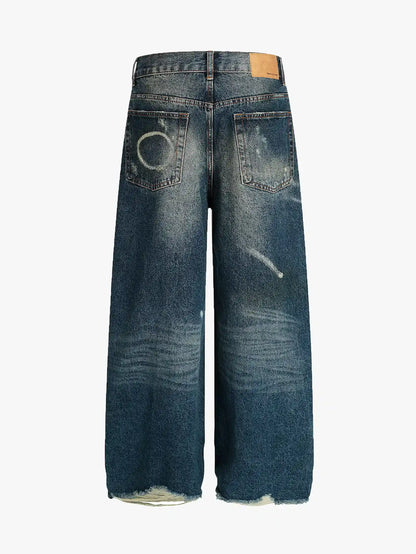 Street Spotted Washed Denim Pants-S1072