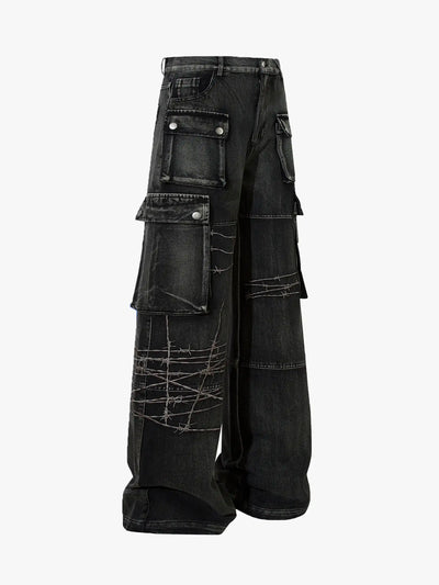 Street Repair Cargo Denim Pants-S1061