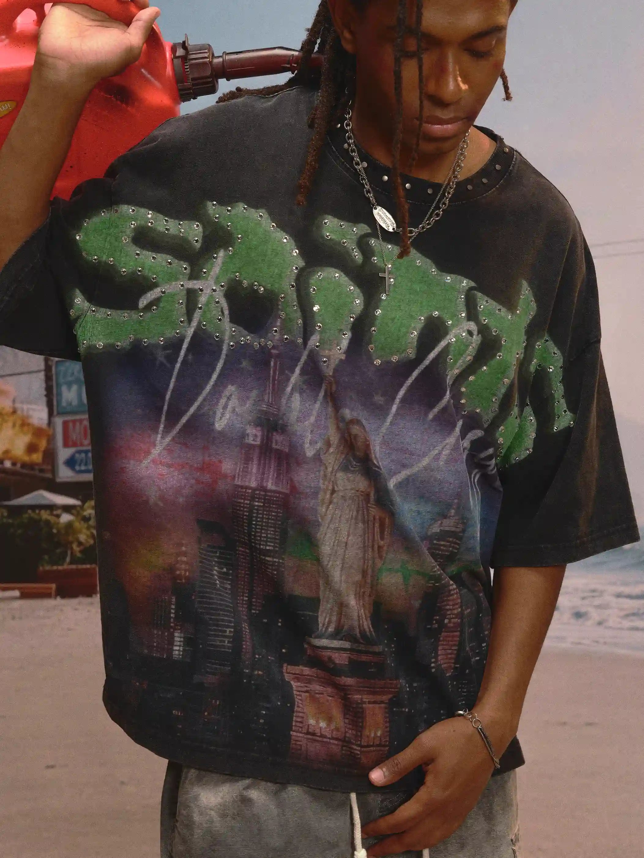 Iced-Out Neck Vintage Saints Tee-457