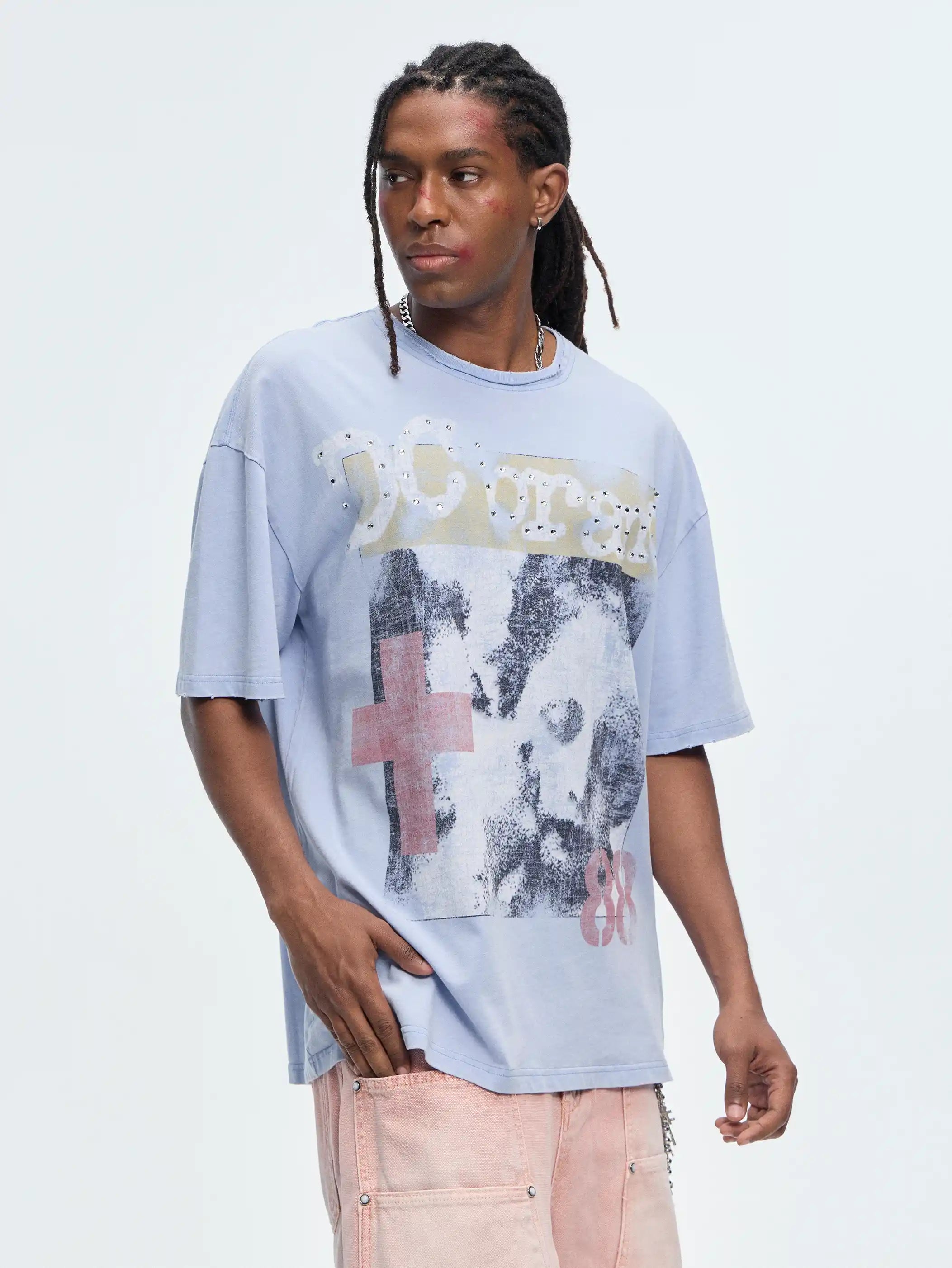 Vintage Cross Gemmed Grunge Tee-462