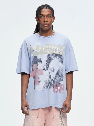 Vintage Cross Gemmed Grunge Tee-462