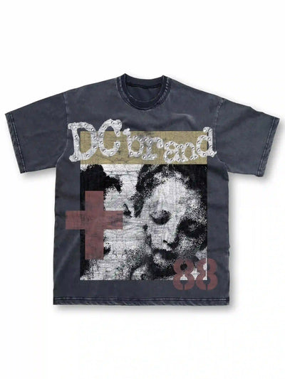 Vintage Cross Gemmed Grunge Tee-462