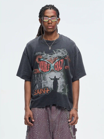 Camiseta gráfica con bajo sin rematar Faded Raw Hem Iced-Eye-463