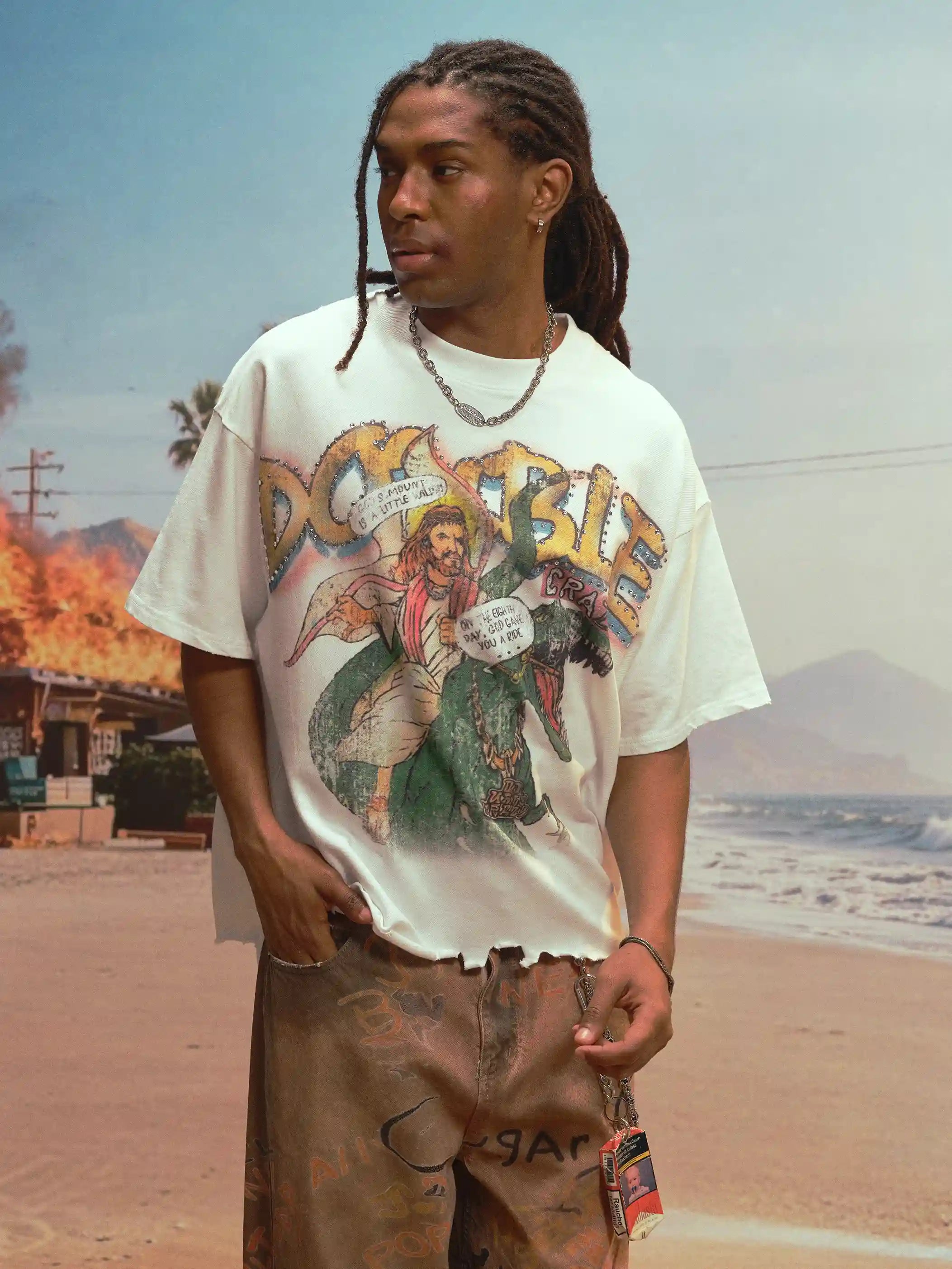 Vintage Raw Hem Boxy Jesus Graphic Tee-468
