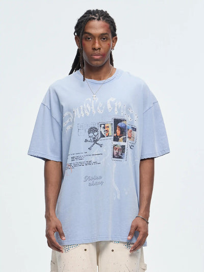 Camiseta vintage con pedrería deshilachada-469