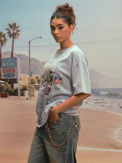 Camiseta vintage con pedrería deshilachada-469