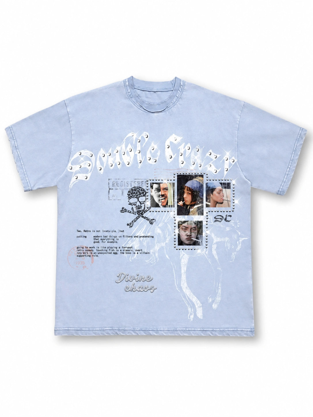 Camiseta vintage con pedrería deshilachada-469