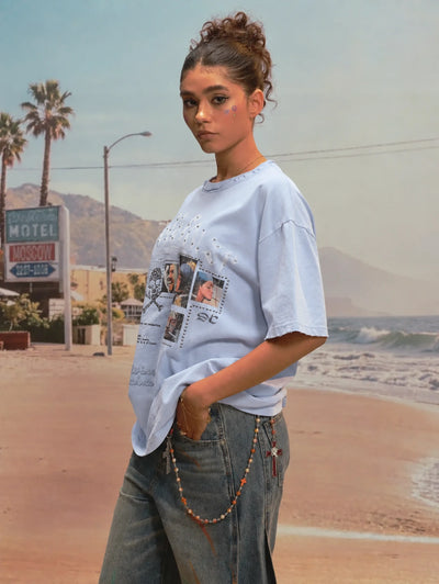 Camiseta vintage con pedrería deshilachada-469