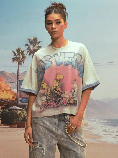 Vegas Rhinestone Contrast Ringer Tee-473