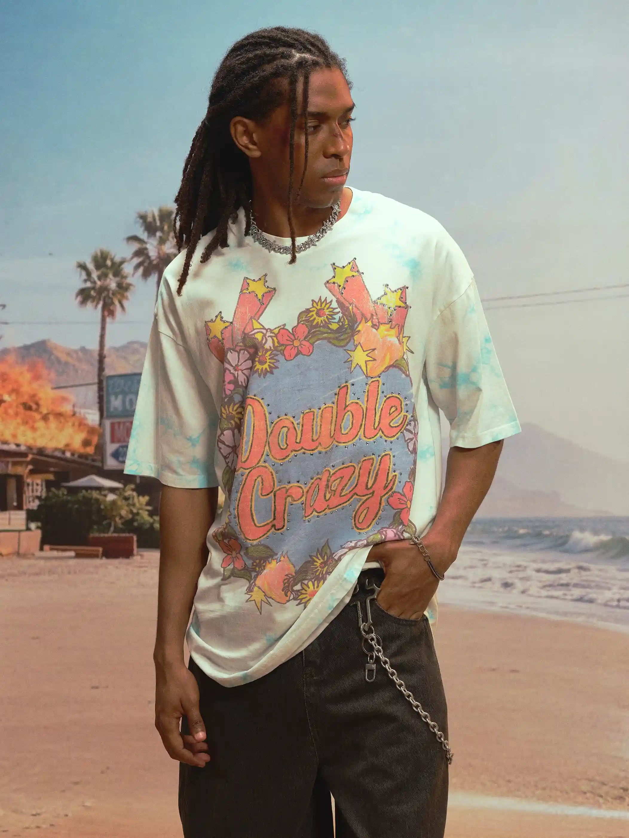 Floral Rhinestone Tie-dye Tee-477