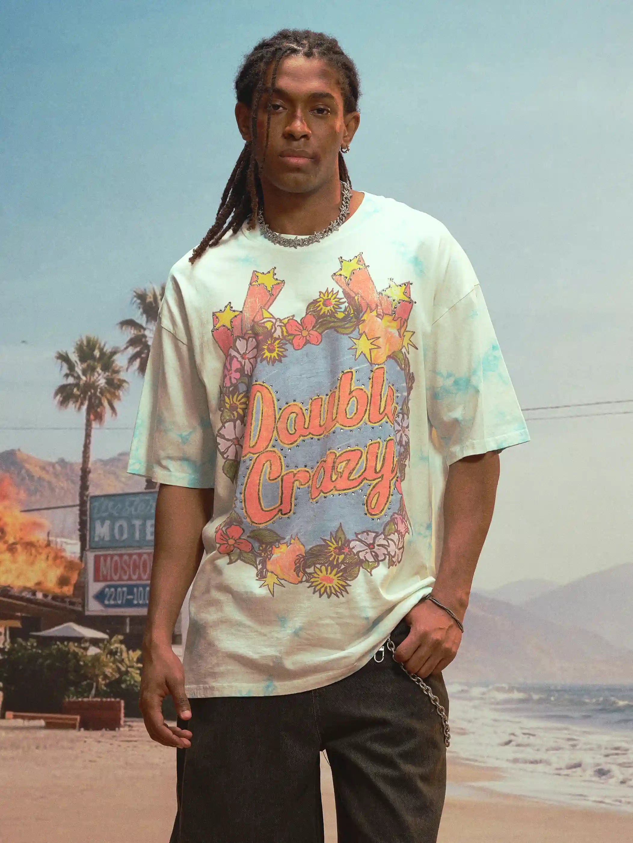 Floral Rhinestone Tie-dye Tee-477