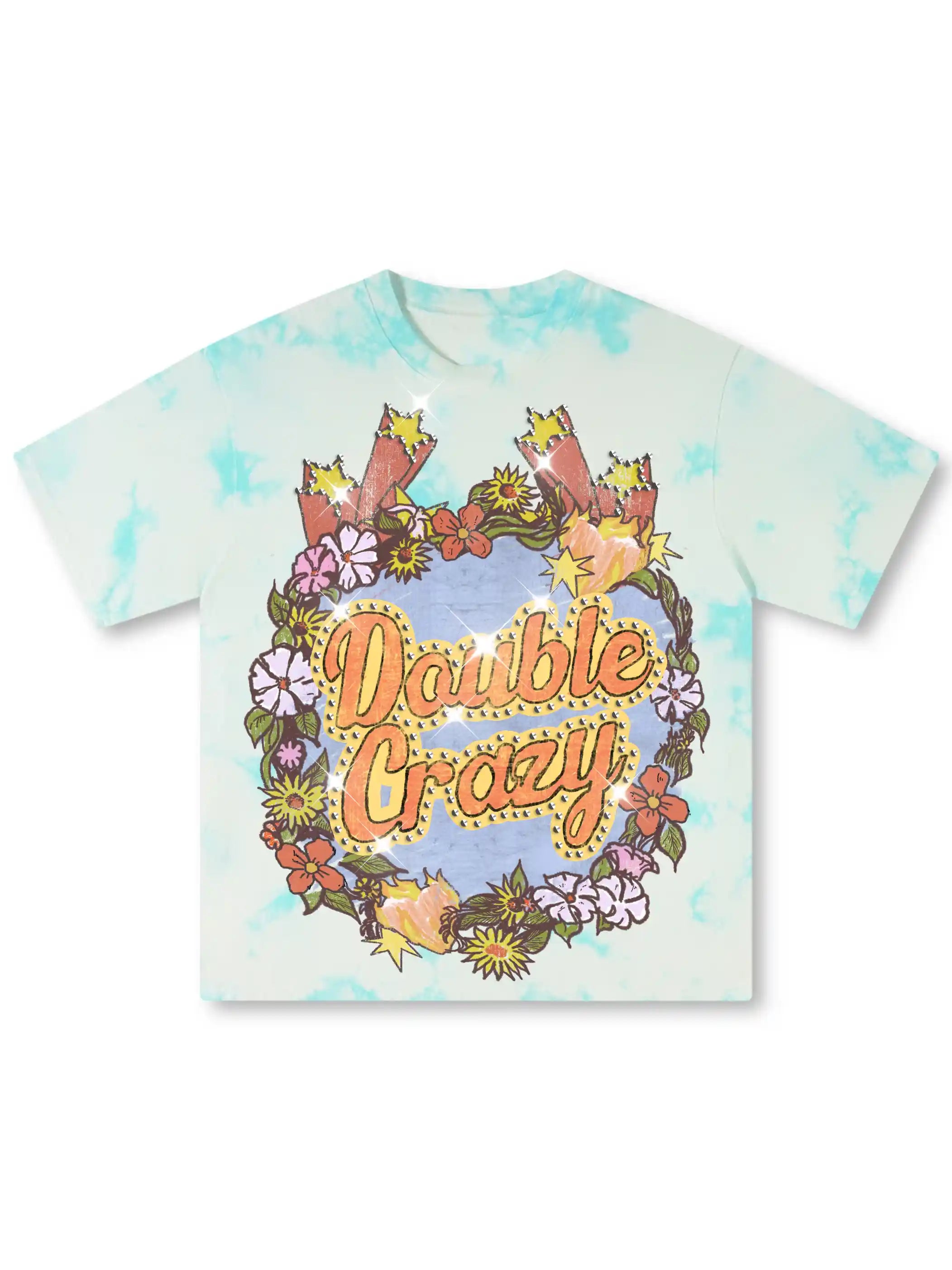 Floral Rhinestone Tie-dye Tee-477