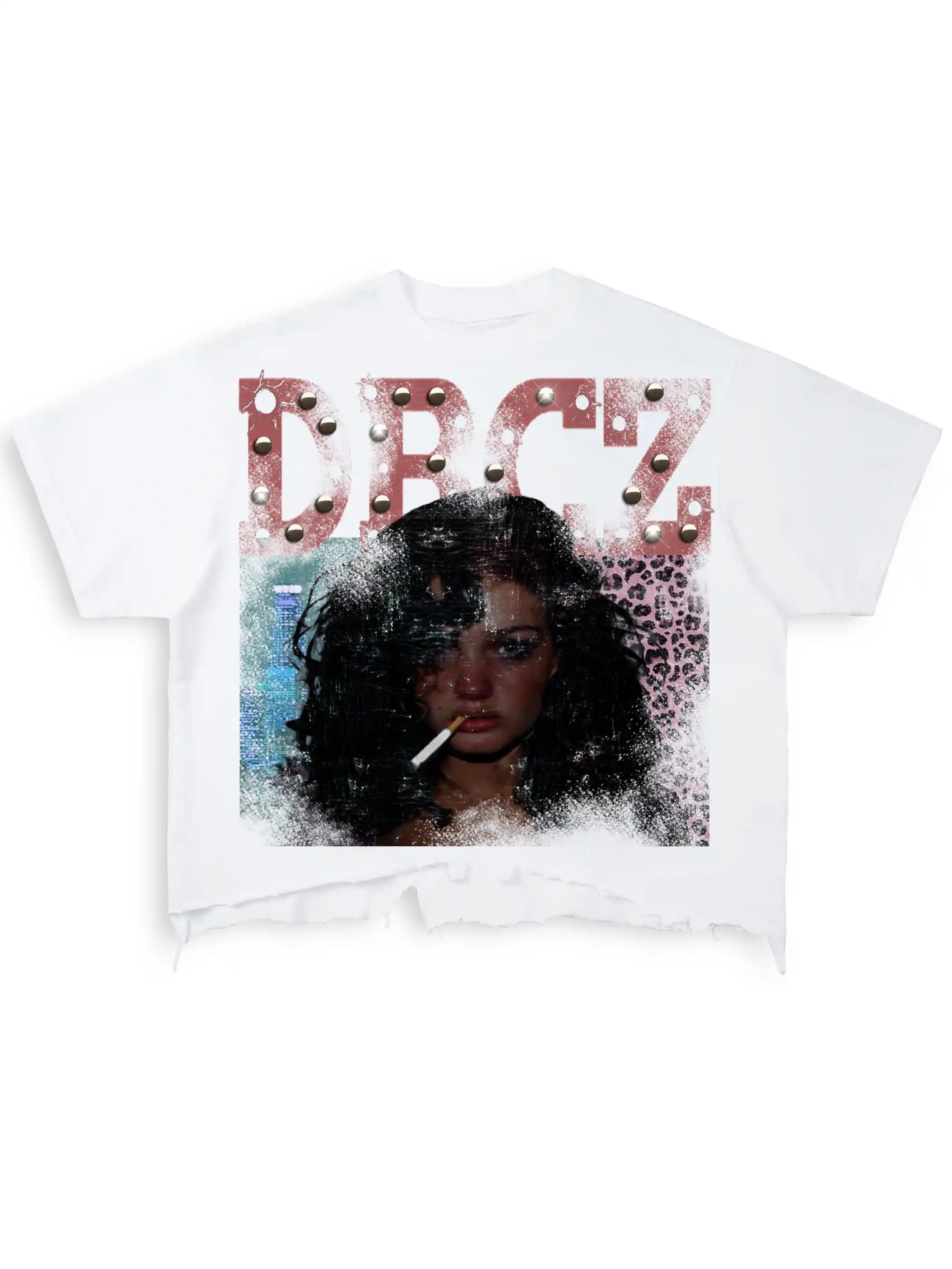 Sad Girl Rhinestone Raw Hem Tee-479