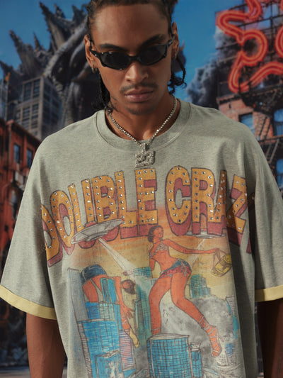 Camiseta de ciencia ficción dibujada a mano estilo Bling de los 90-534