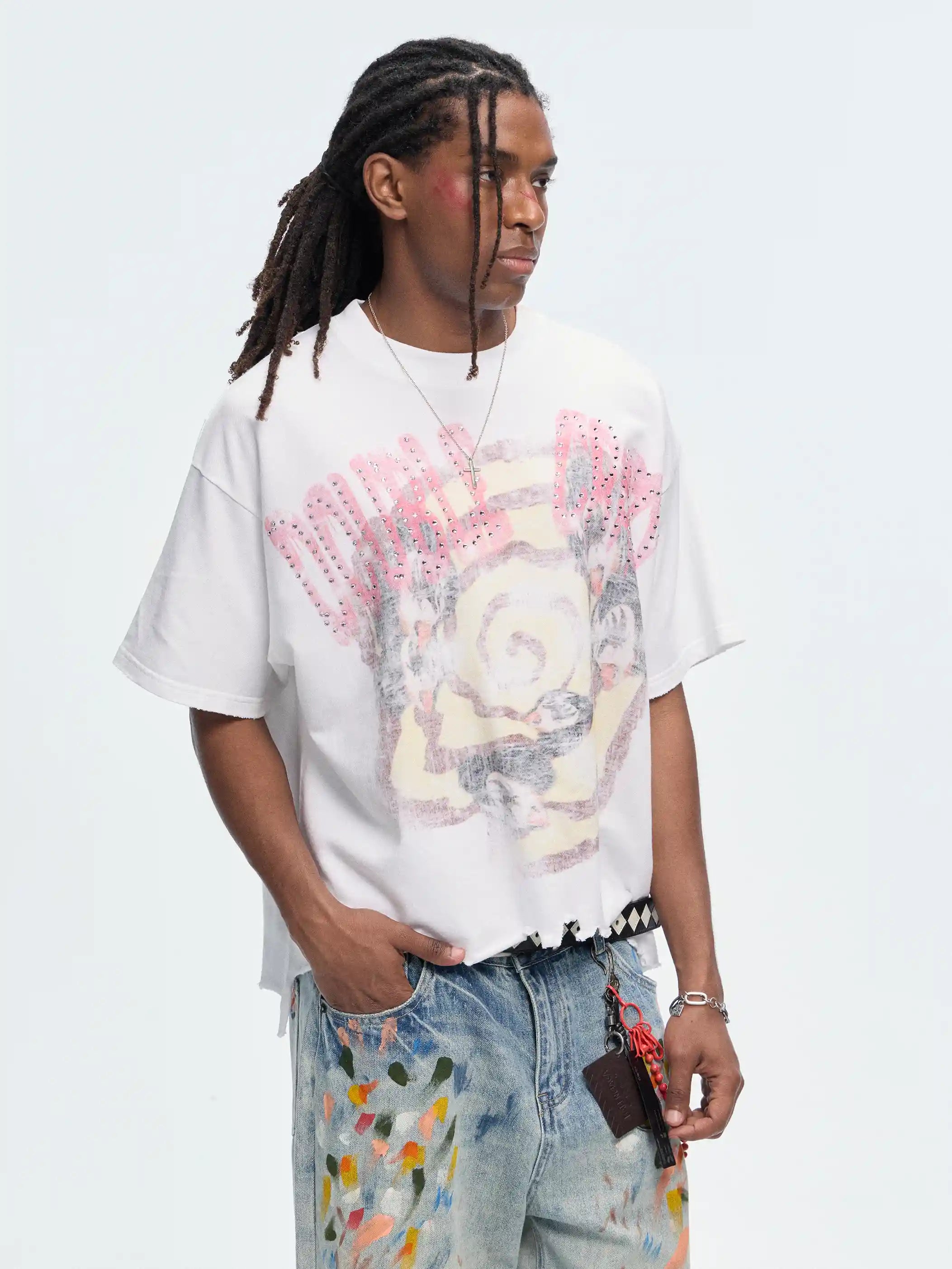 Rock Graphic Distressed Boxy Tee-480