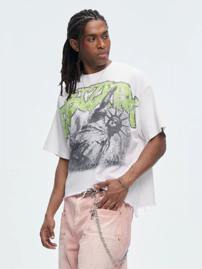 Raw Hem Distressed Liberty Tee-482