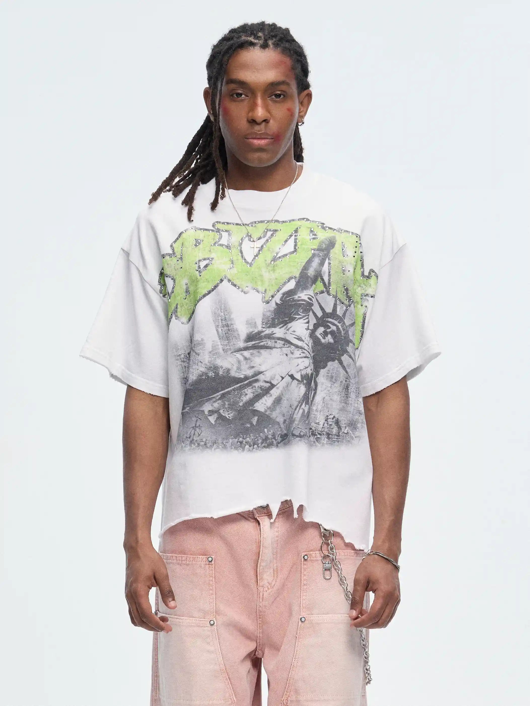 Raw Hem Distressed Liberty Tee-482