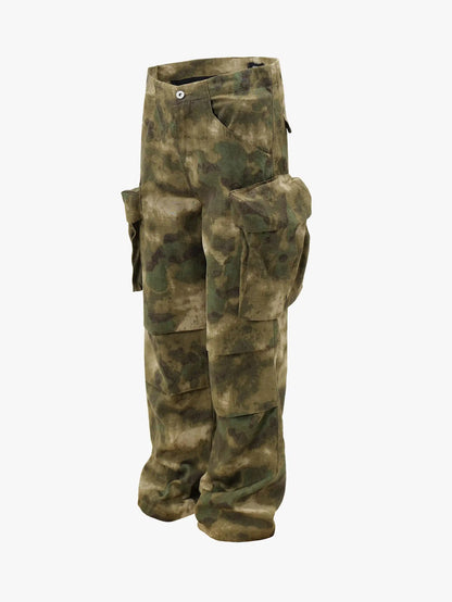 Tactical Camo Wide-Leg Cargo Pants -s919
