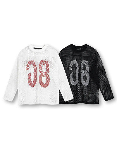 Bold Graphic Mesh Long-Sleeve Top -s906