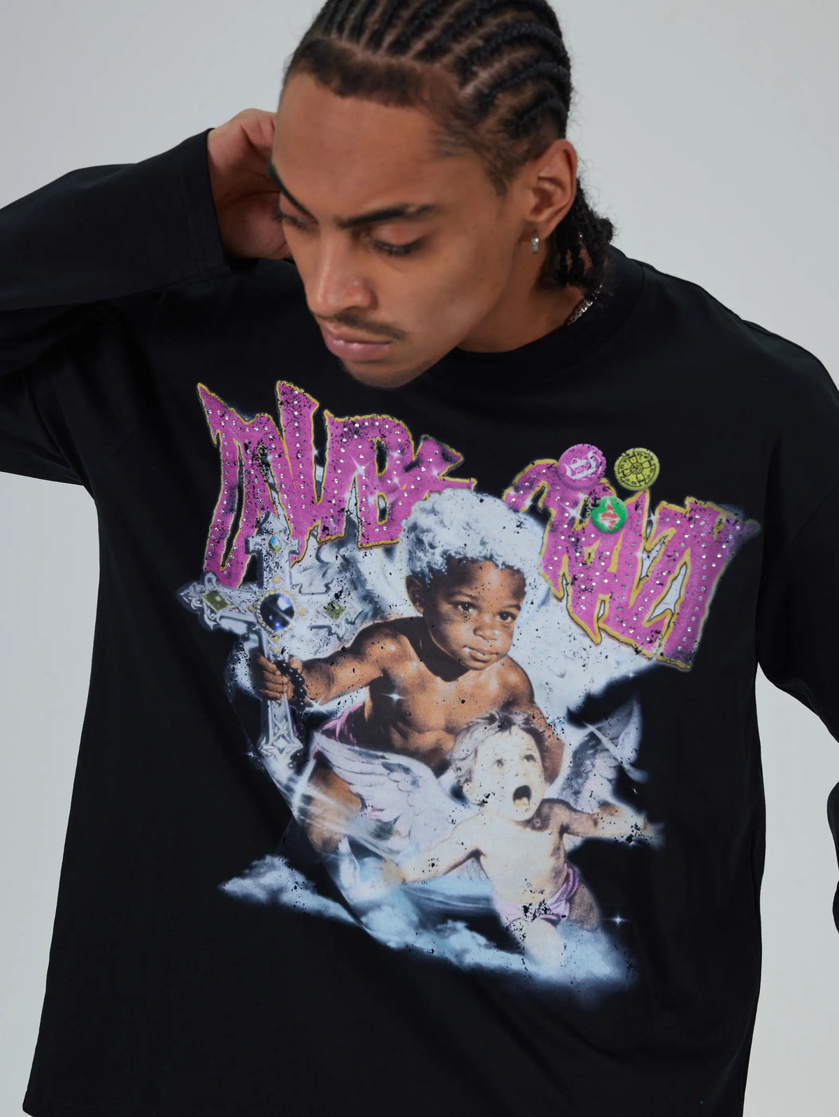 Rhinestone Afro Cherub Boxy L/S-729