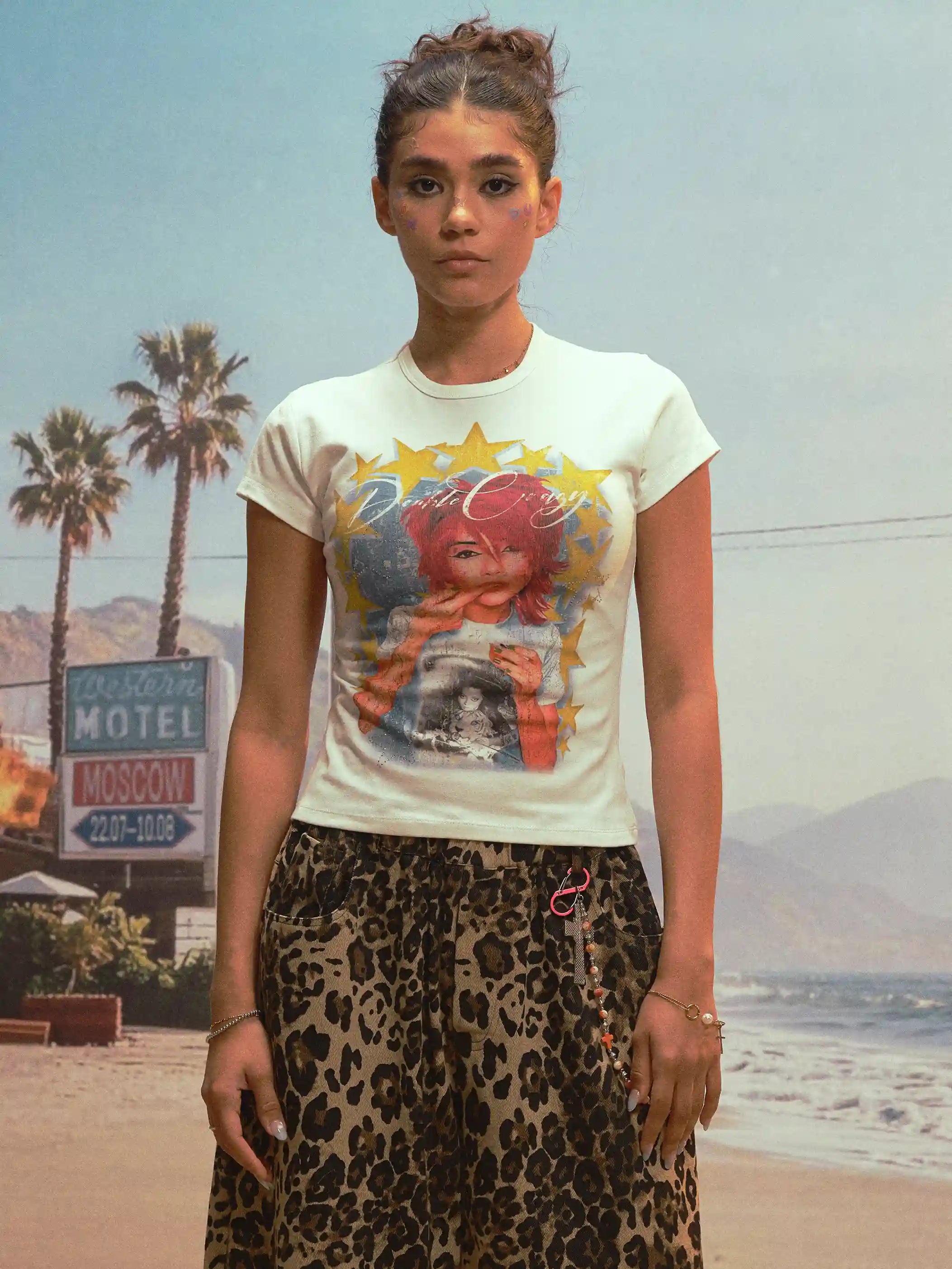 Y2K Rhinestone Star Girl Baby Tee-526