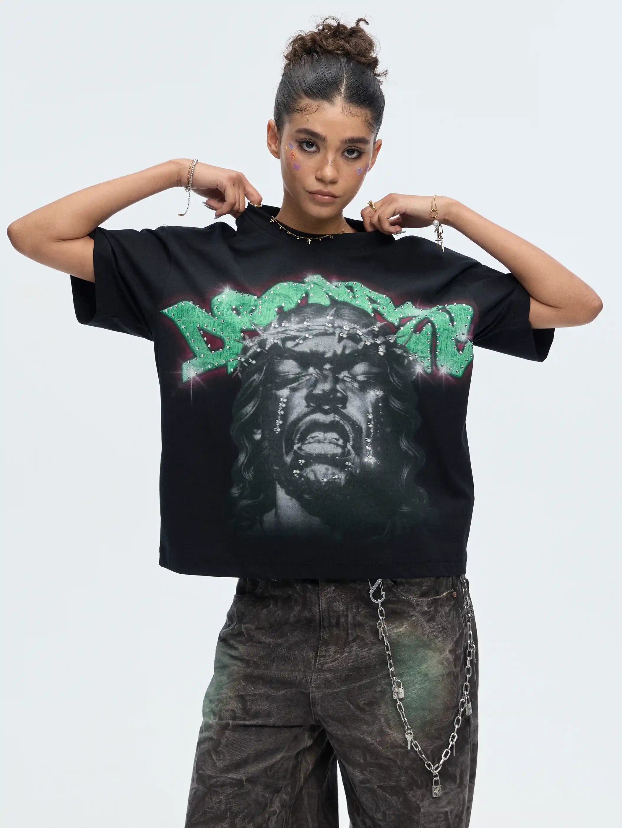 Bling Crying Jesus Graphic Tee-529