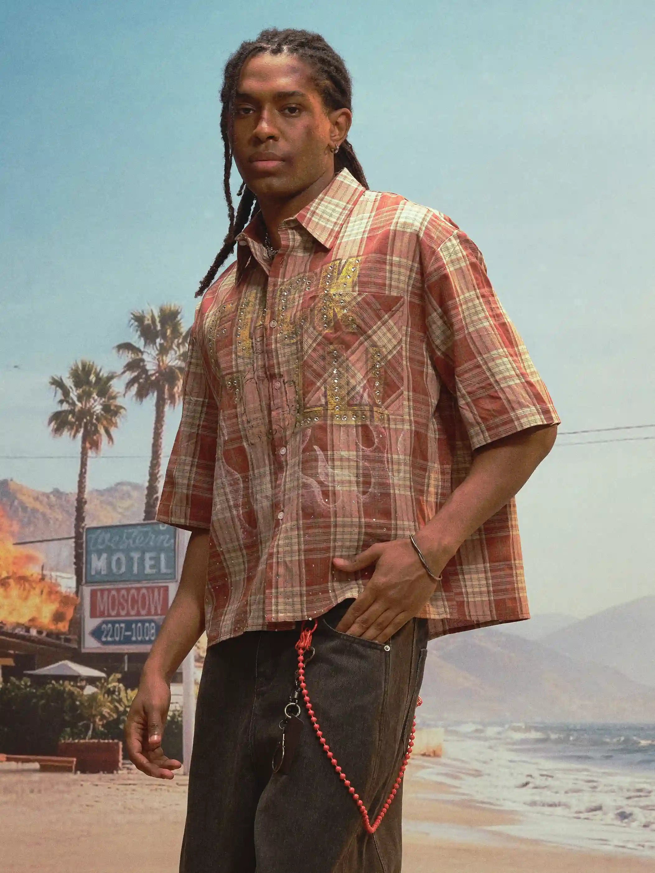 Bling Edgy Punk Plaid Shirt-539