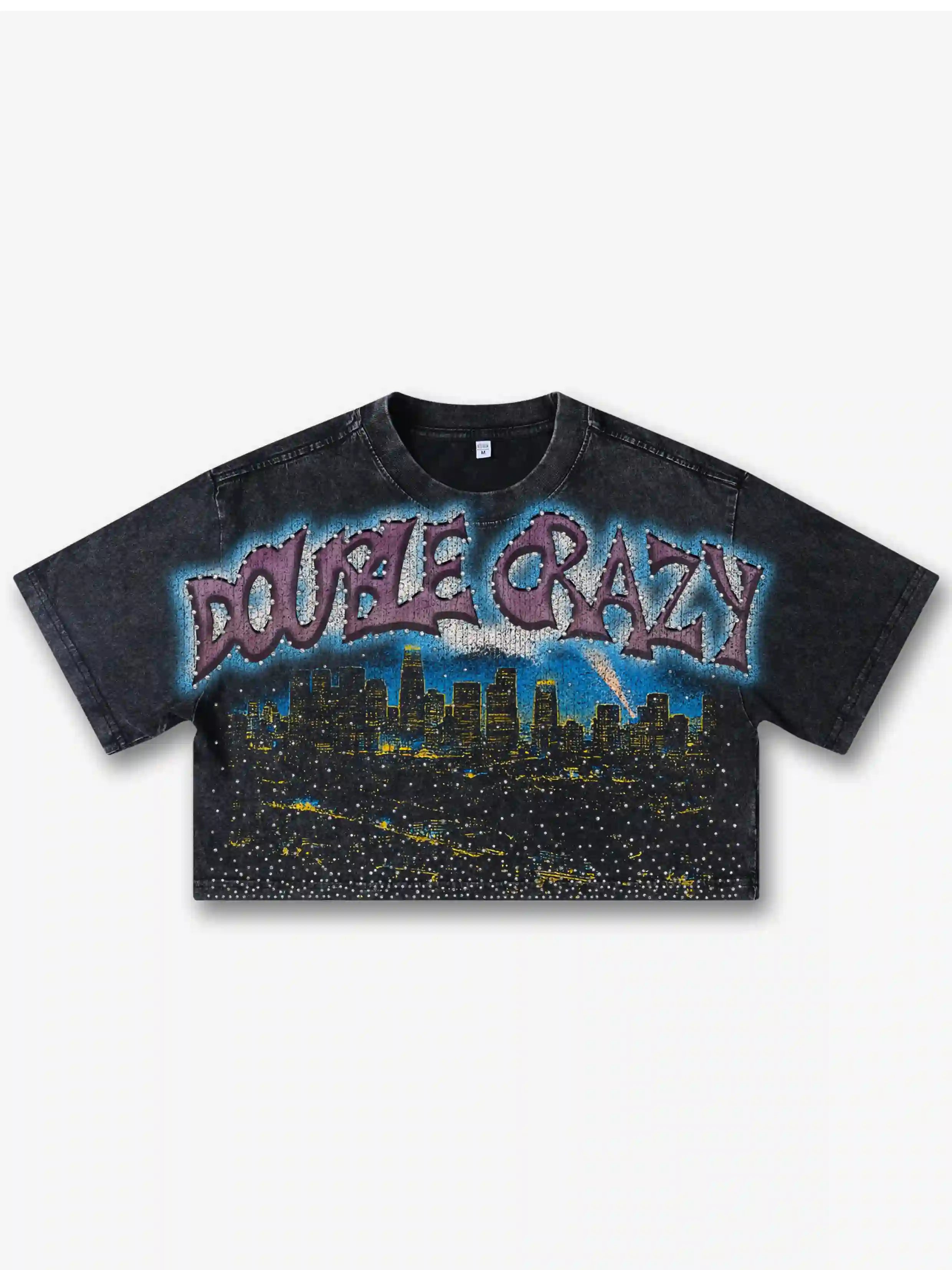 Boxy L.A. Skyline Bling Crop Tee-541