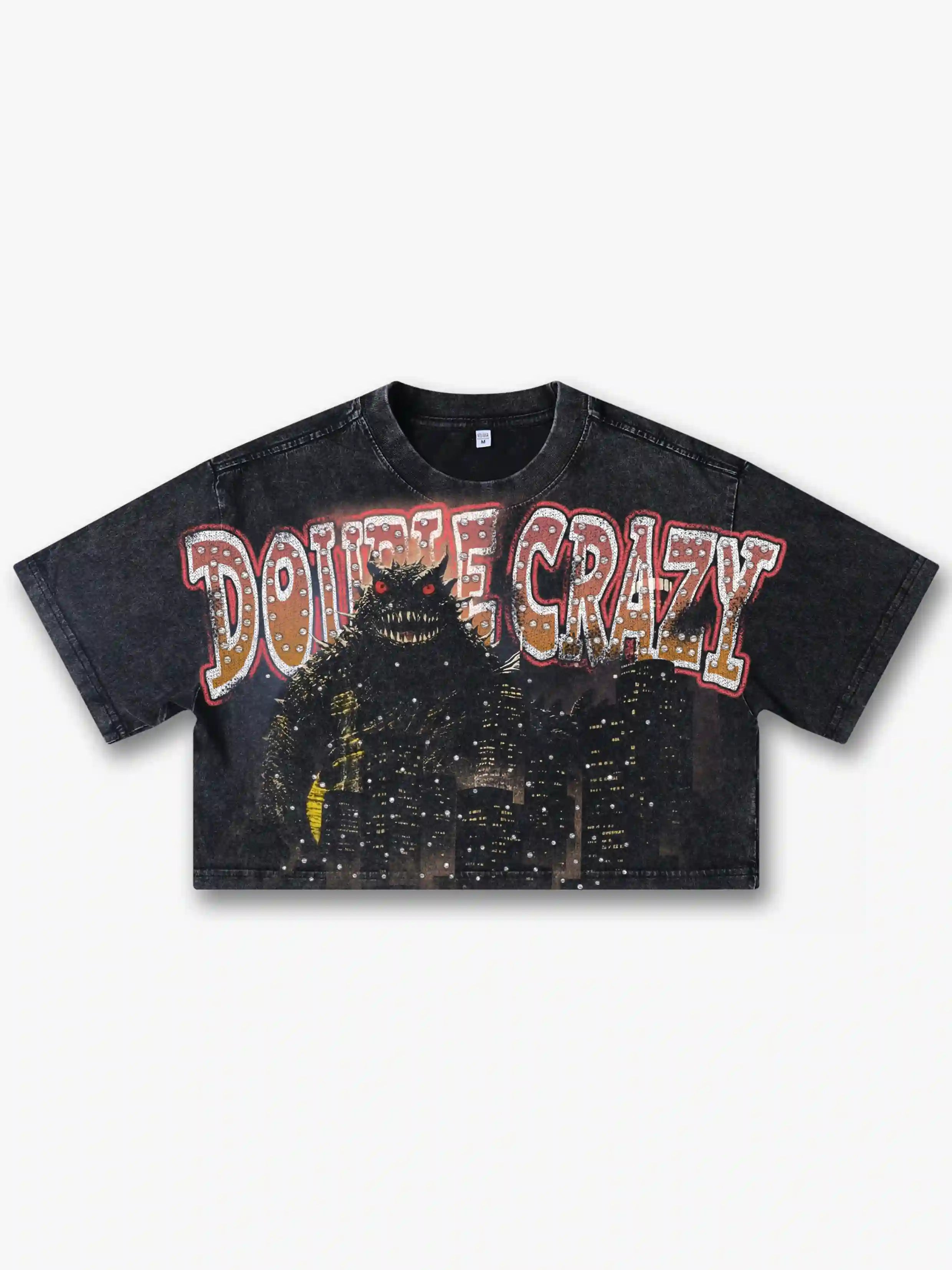 Kaiju Monster Rhinestone Crop Tee-544