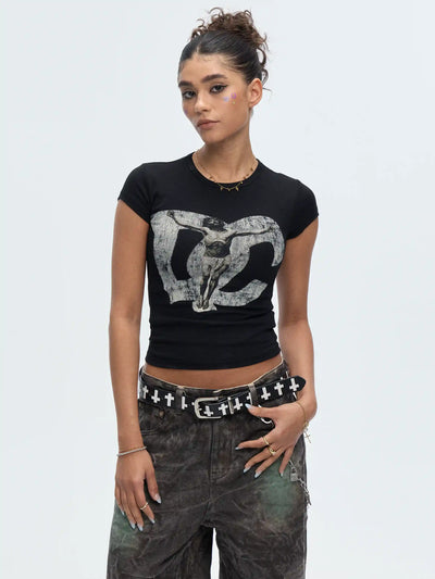 Gothic Jesus Distressed Baby Tee-547