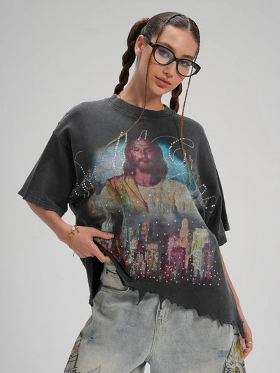 T-shirt ample strass Jesus Skyline-548