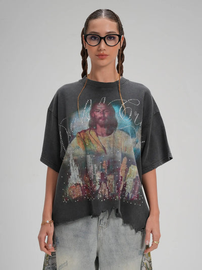 T-shirt ample strass Jesus Skyline-548