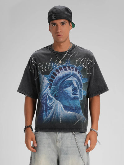 Studded Neck Liberty Graphic Tee-554