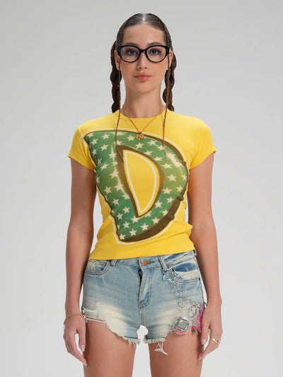 Camiseta Ajustada con Tipografía de Burbujas de Parodia-556