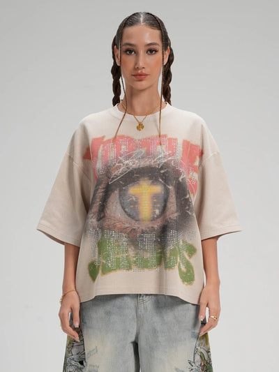 Evil Eye Rhinestone Waffle Tee-562