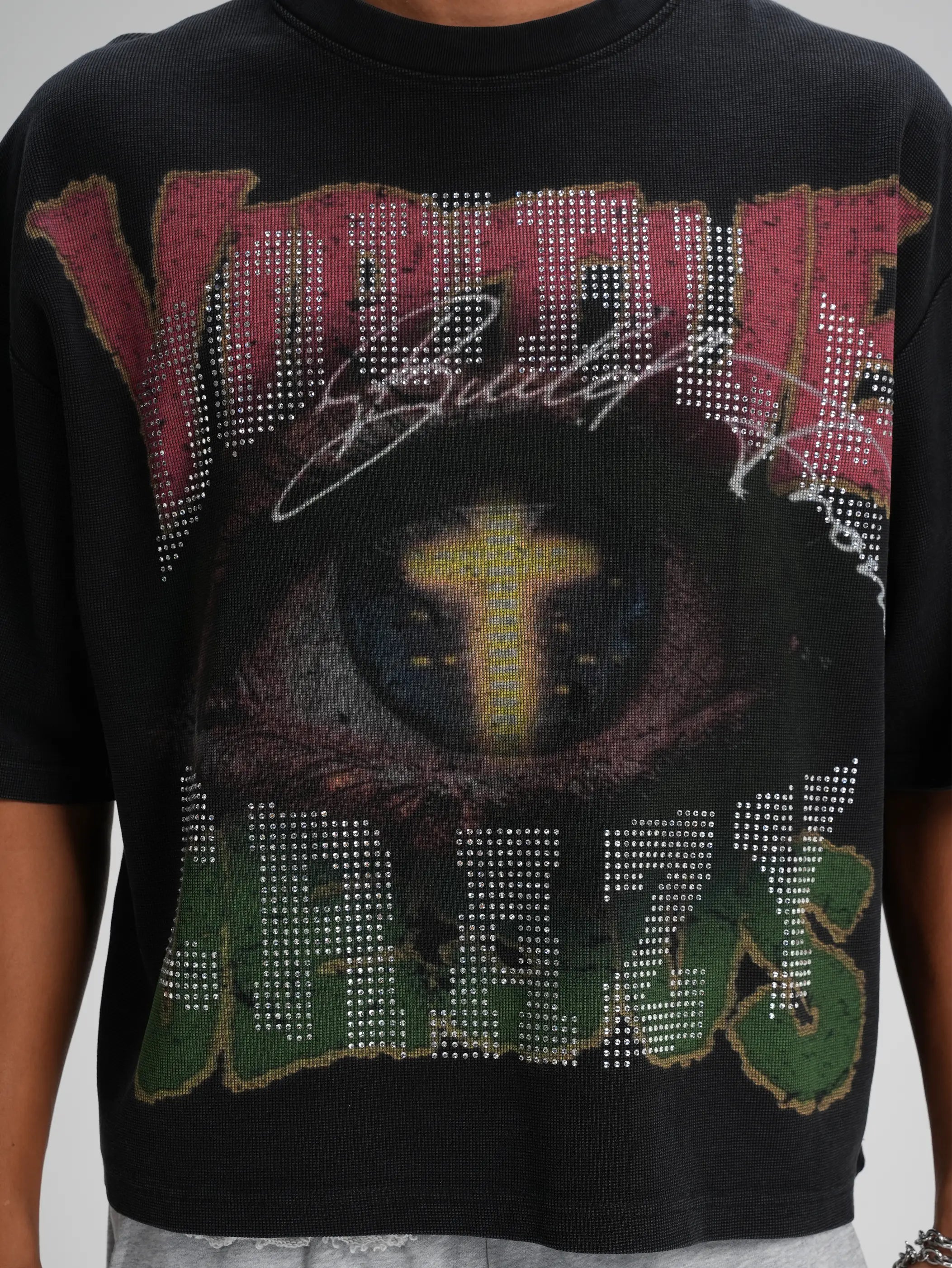 Evil Eye Rhinestone Waffle Tee-562